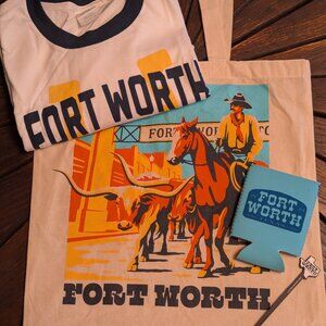 Ft Worth Texas Ringer T-shirt (L) + Tote Bundle